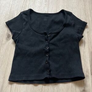 Brandy Melville black button up crop top